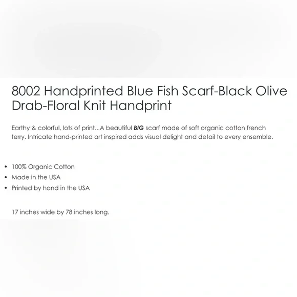 Blue Fish Hand Printed Scarf - Floral Knit in Olive Drab - Picture 2 of 4